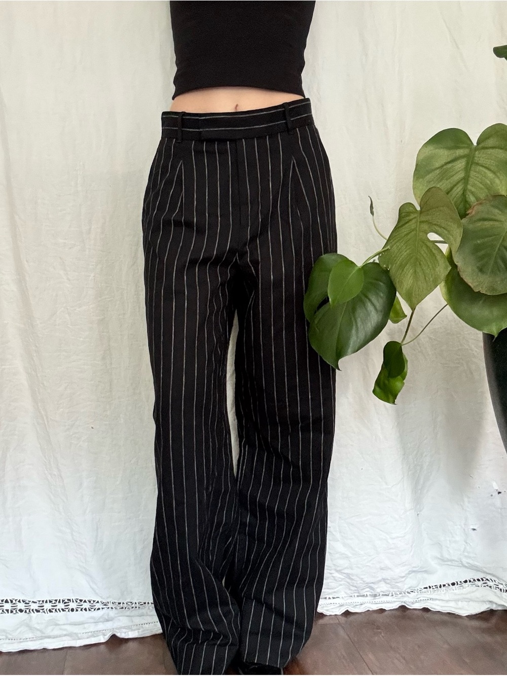 Banana Republic Black Pinstripe Wide-Leg Pants